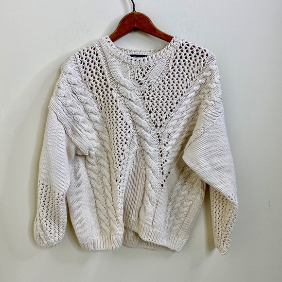 525 America Sweaters - 525 America Mixed Cable Knit Cream Drop Shoulder